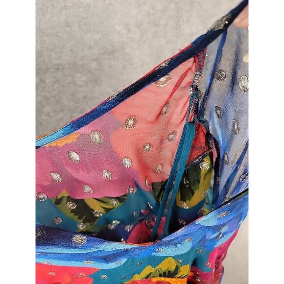 FARM RIO Anthropologie Maxi Bloom Mini Dress Metallic Embroidered‎ Size XS NWT - Picture 12 of 16